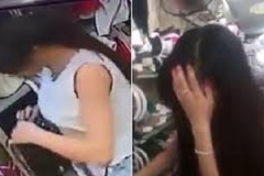 Cô gái xinh đẹp xấu hổ, xin tha lỗi khi bị bắt quả tang ăn trộm