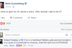“Iron Man” sẵn sàng lồng tiếng cho trợ lý ảo của Mark Zuckerberg