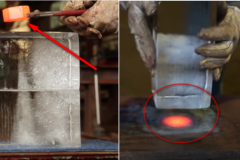 Hình ảnh ấn tượng khi cho viên sắt nóng 1000 độ ‘đọ sức’ với tảng đá băng