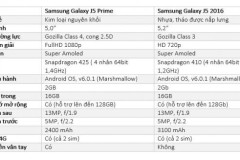 So sánh cấu hình Samsung Galaxy J5 Prime và Samsung Galaxy J5 2016