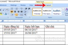 Cách lặp lại thanh tiêu đề trong bảng danh sách Word