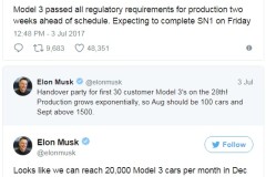 Những chiếc Tesla Model 3 đầu tiên sẽ đến tay khách hàng vào ngày 28/7/2017