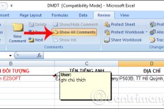 Cách ẩn, hiện ghi chú trong bảng trên Excel