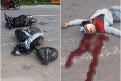 Chạy với tốc độ cao... 2 xe máy húc thẳng nhau gãy đôi & 4 người nguy kịch