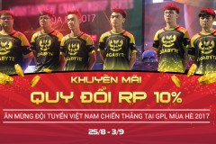 Khuyến mãi quy đổi RP khi đội tuyển Việt Nam giành chiến thắng tại GPL Mùa Hè 2017 từ 25/8 – 3/9