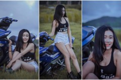 Cô nàng tạo dáng ' cực nóng ' đọ dáng cùng Exciter 150
