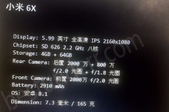 Xiaomi Mi 6X rò rỉ hình ảnh cho biết nhiều thông số cấu hình quan trọng.