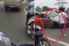 Mất 1 bánh xe nhưng Ford Ranger vẫn bỏ chạy sau khi gây tai nạn trên cao tốc Bắc Giang - Hà Nội