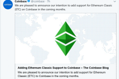 Ethereum classic sẽ được thêm vào coinbase