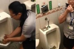 Trung Quốc: Nhân viên ăn cơm trong bồn tiểu để chứng minh sạch