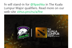 Virtus Pro Dota 2 sẽ đánh Kuala Lumpur Major với một thành viên dự bị