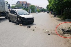 Thái Nguyên: Kia Morning tông gốc cây bên đường khiến đầu xe vỡ nát, gãy trục bánh trước