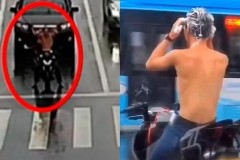 Video: Đang đi mô tô về nhà thì trời đổ mưa, thanh niên "chán đời" vừa dừng đèn đỏ vừa... gội đầu