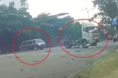 Video quay vụ va chạm giữa xe van và xe đầu kéo tại Hải Dương khiến cư dân mạng tranh cãi