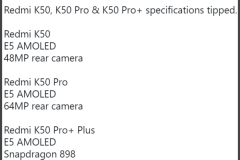 Dòng Redmi K50 lộ cấu hình: Chip khủng của Qualcomm, camera 108MP,...