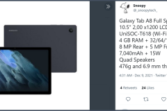 Galaxy Tab A8 2021 lộ diện: Mỏng 6.9 mm, pin hơn 7.000 mAh kèm giá tốt