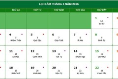 Xem lịch âm tháng 3 tháng 2025 đầy đủ, chính xác nhất