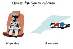 Tranh biếm họa giữa đi và ở của trẻ em Syria gây sốc