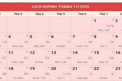 Lịch âm tháng 11 năm 2025 - Lịch âm dương, giờ hoàng đạo chi tiết