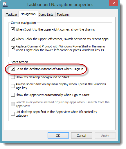 2 bước  bỏ qua màn hình khởi động trong Win 8.1