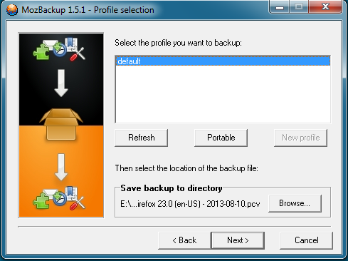 Lựa chọn Thư Mục khi lưu tệp tin Backup Firefox