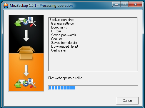 Tiến trình Backup Firefox
