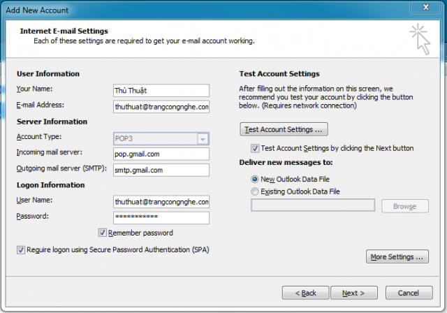 Cấu hình GMail trên Outlook