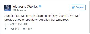 [CKTG 2016] Aurelion Sol bị vô hiệu hóa ở Ngày 2 & 3 vì lỗi hiển thị