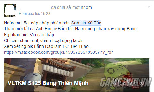 VLTK Mobile: Muôn màu cảm xúc với Sơn Hà Xã Tắc ngày đầu update