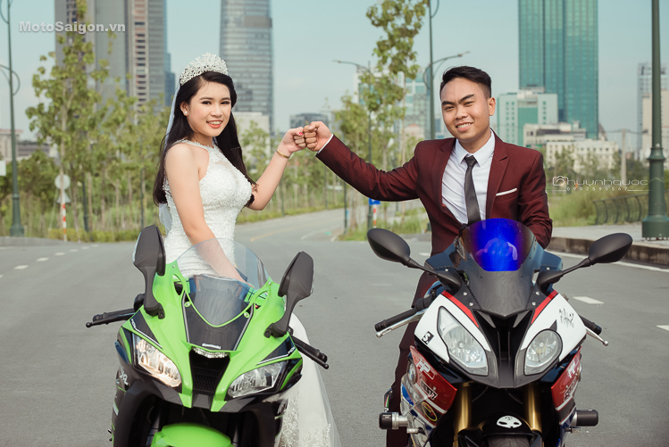 Ảnh cưới cực yêu của cặp đôi cùng BMW S1000R và Kawasaki ZX-10R