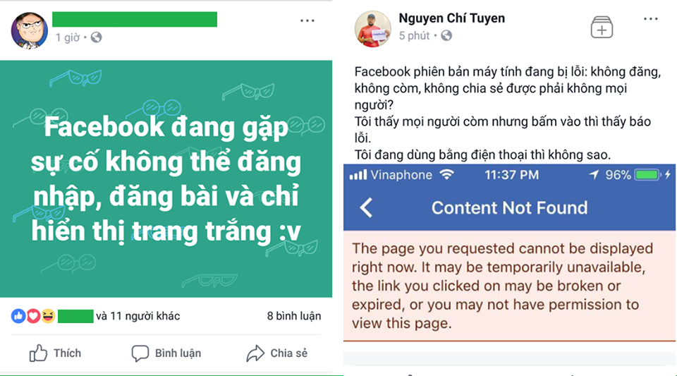 Facebook bất ngờ bị sập vào tối ngày 11/10/2017