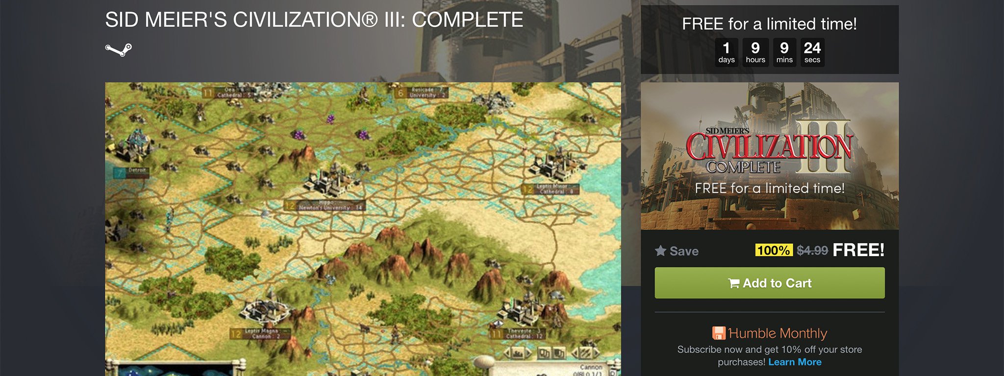 [Game bản quyền] Civilization III: Complete đang miễn phí trên HumbleBundle(PC )