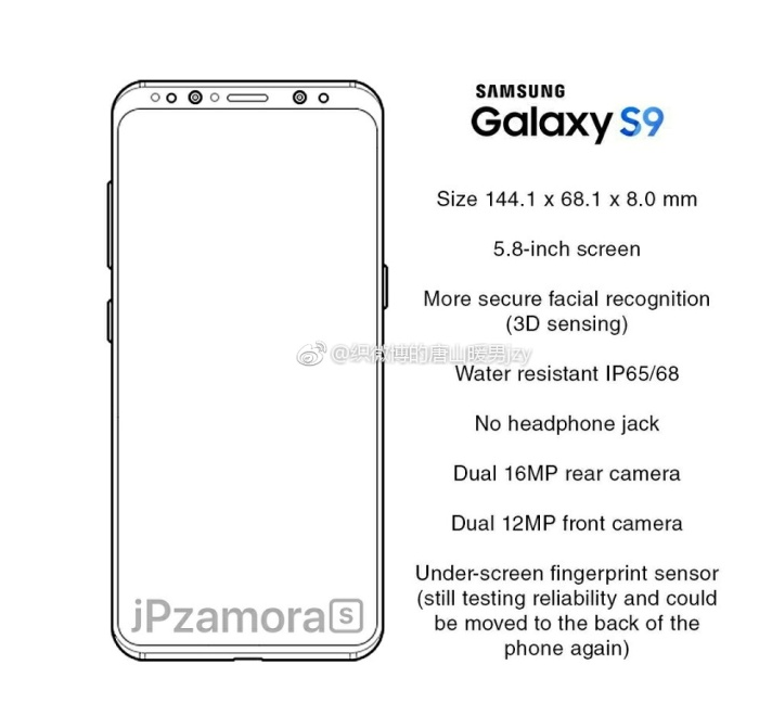 Thông tin cấu hình, hình ảnh phác thảo của Galaxy S9, S9 Plus rò rỉ trên mạng Trung Quốc
