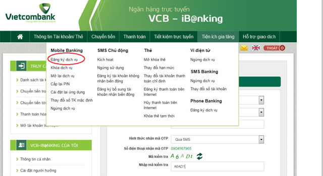 Hướng dẫn đăng ký BankPlus qua Internet Banking của Vietcombank