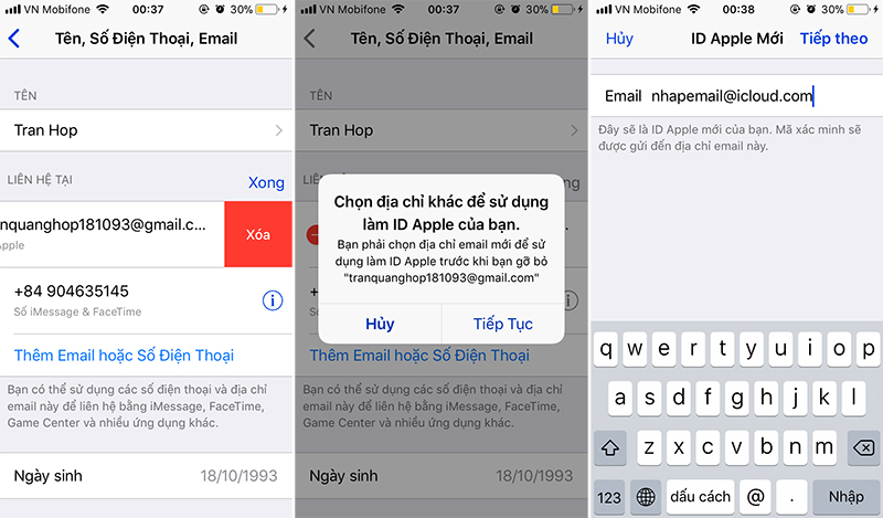 đổi gmail id apple