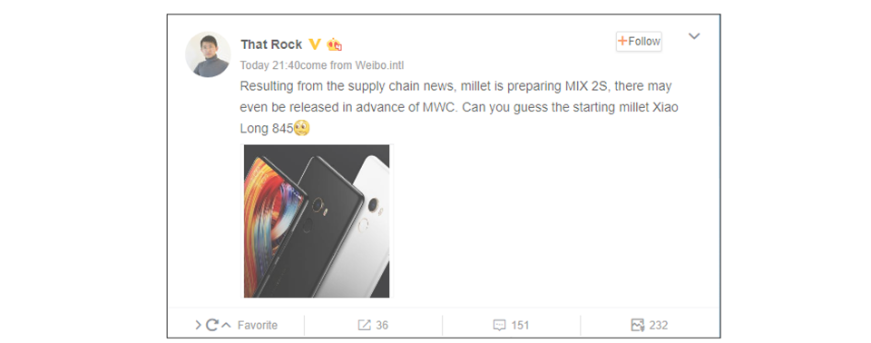 Xiaomi có thể sẽ tung ra Mi Mix 2S trước sự kiện MWC 2018
