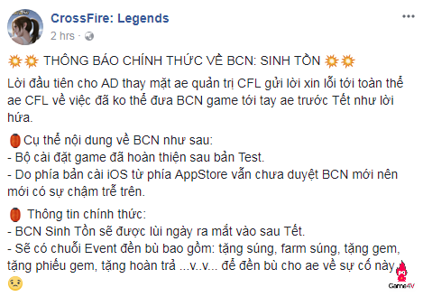 [CFL] Cập nhật tháng 2 bất ngờ bị hoãn