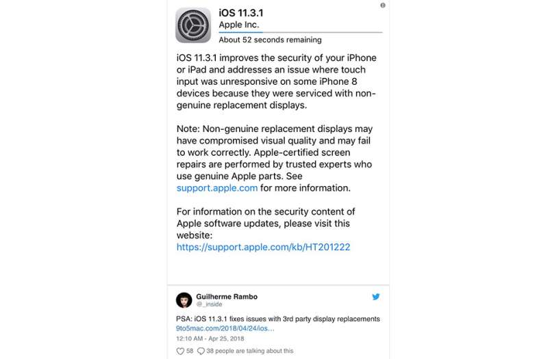 Apple tung bản cập nhật iOS 11.3.1 sửa lỗi cảm ứng cho iPhone 8