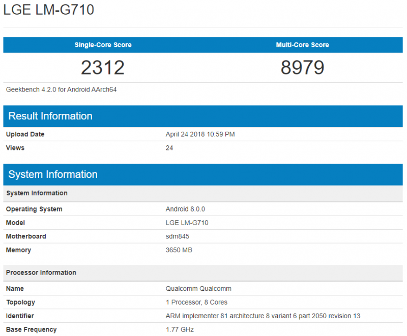 LG G7 ThinQ đạt điểm hiệu năng ấn tượng trên Geekbench
