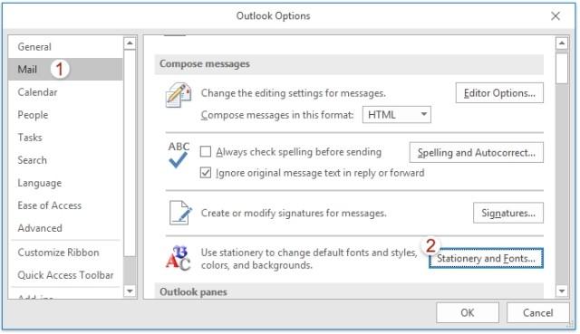 Hướng dẫn đổi kiểu và kích thước font mặc định trong Outlook