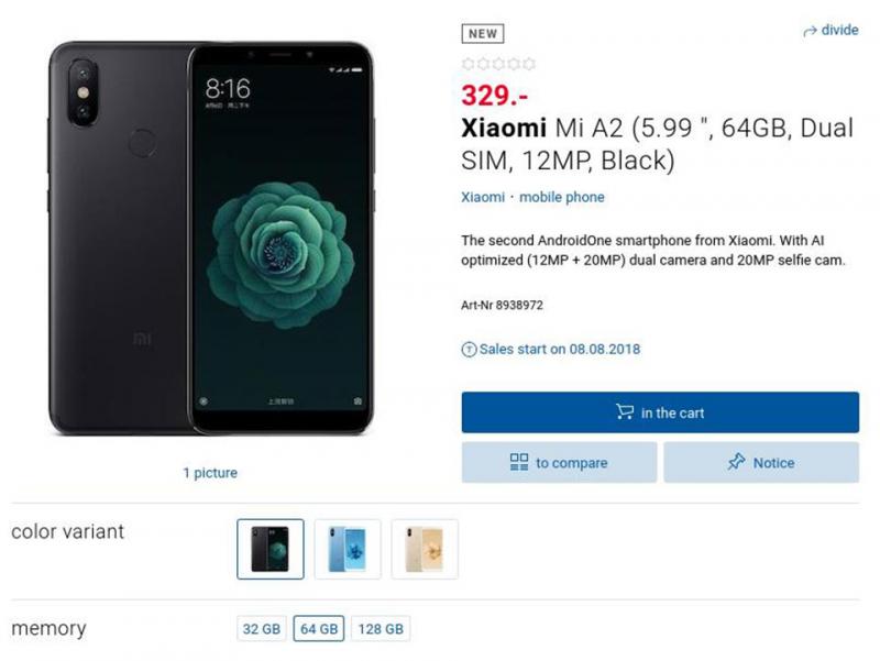 Lộ diện thông số kỹ thuật của Xiaomi Mi A2