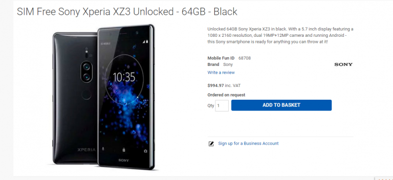 Xperia XZ3: 5.7 inch, Snapdragon 845, RAM 6G, camera kép, pjn 3240 mAh, giá 22,9 triệu
