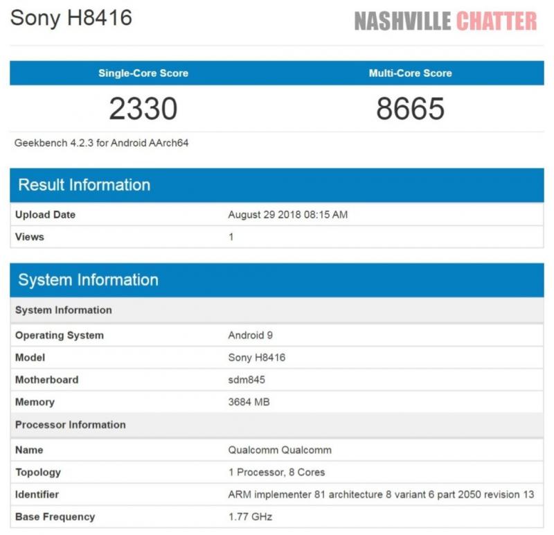 Xperia XZ3 hé lộ thông số cấu hình trên Geekbench