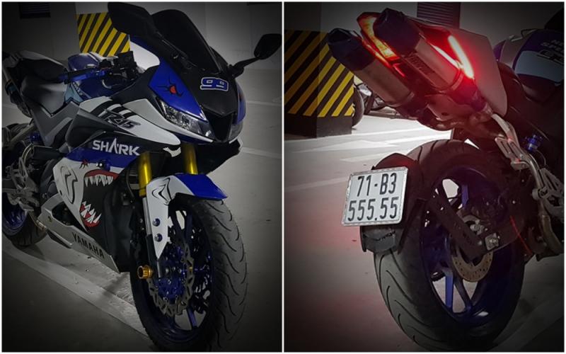 Yamaha R15 độ âm thanh siêu khiếp với ống xả gác theo người anh R1