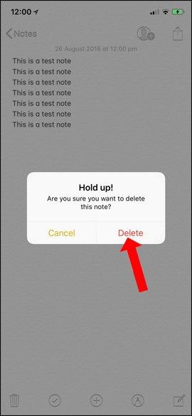 Cách tạo thông báo xóa ghi chú trên iPhone