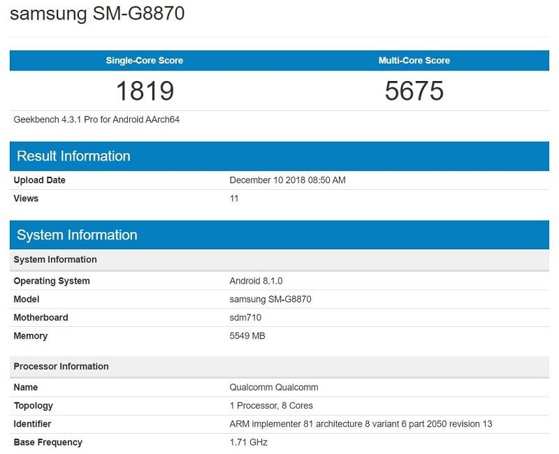 Galaxy A8s có điểm hiệu năng gần như tương đương với Galaxy S8 và S8+