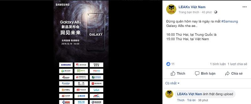 Samsung sẽ chính thức giới thiệu Galaxy A8s vào 15h hôm nay